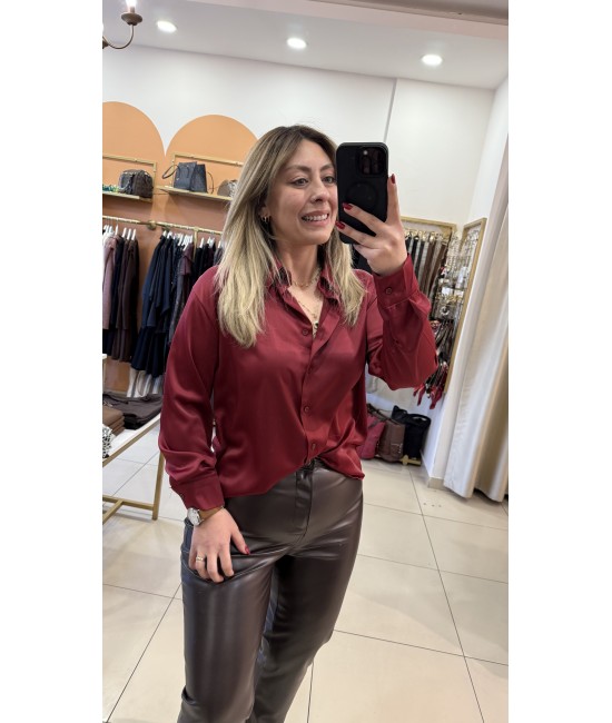 Premium Bordo Dökümlü Saten Gömlek