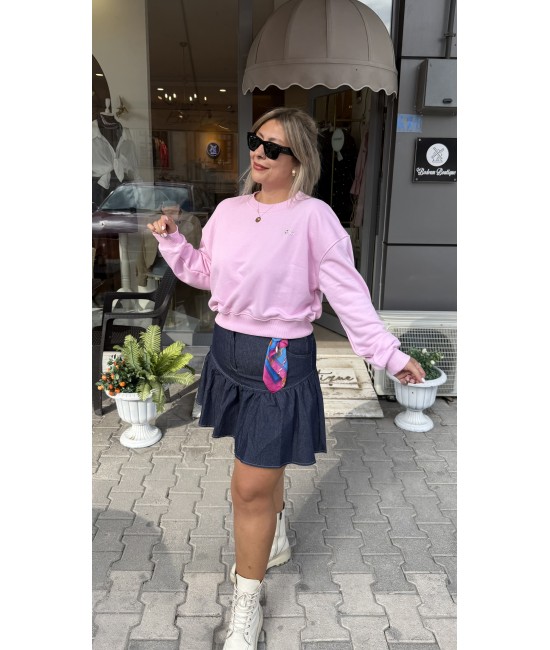 Likralı Fırfırlı Mini Jean Etek Likralı Fırfırlı Mini Jean Etek