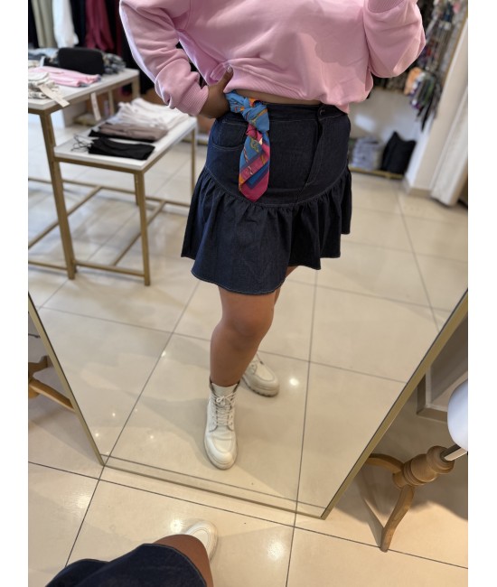 Likralı Fırfırlı Mini Jean Etek Likralı Fırfırlı Mini Jean Etek