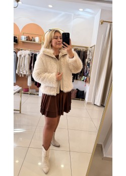 Tasarım Fermuarlı Kürk Kaban