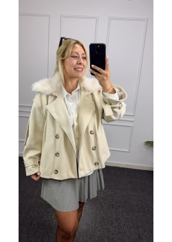 Premium Kürk Yaka Oversize Kaşe Ceket 