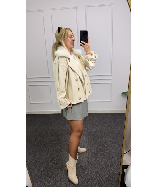 Premium Kürk Yaka Oversize Kaşe Ceket  Premium Kürk Yaka Oversize Kaşe Ceket