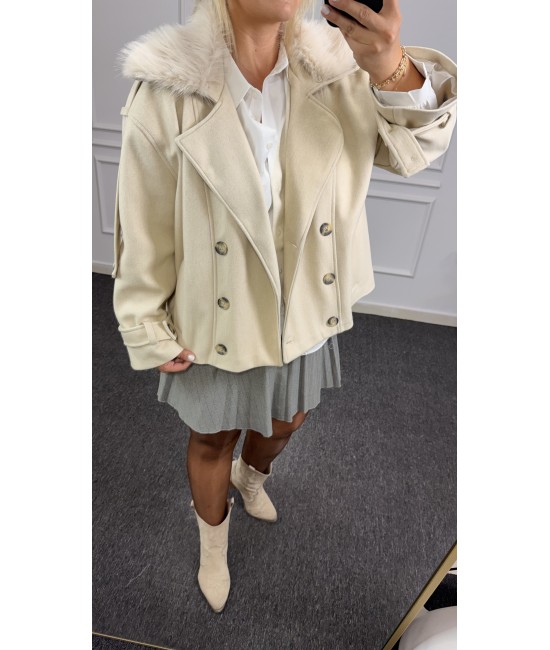 Premium Kürk Yaka Oversize Kaşe Ceket  Premium Kürk Yaka Oversize Kaşe Ceket