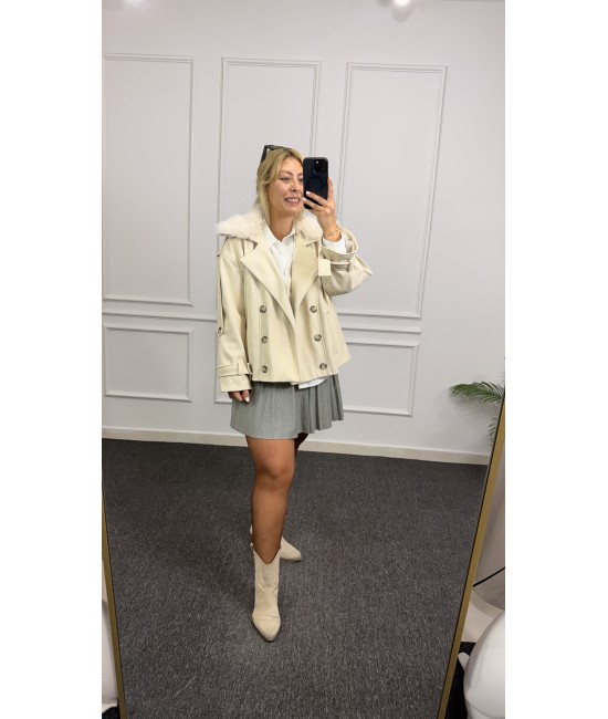 Premium Kürk Yaka Oversize Kaşe Ceket  Premium Kürk Yaka Oversize Kaşe Ceket