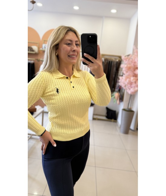 Polo Yaka Saç Örgü Triko Polo Yaka Saç Örgü Triko