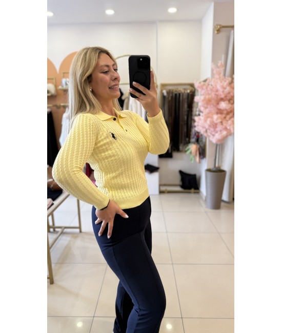 Polo Yaka Saç Örgü Triko Polo Yaka Saç Örgü Triko