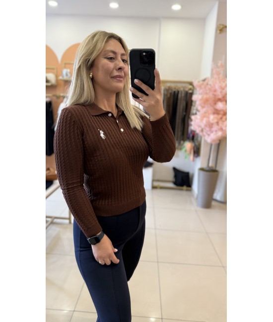 Polo Yaka Saç Örgü Triko Polo Yaka Saç Örgü Triko