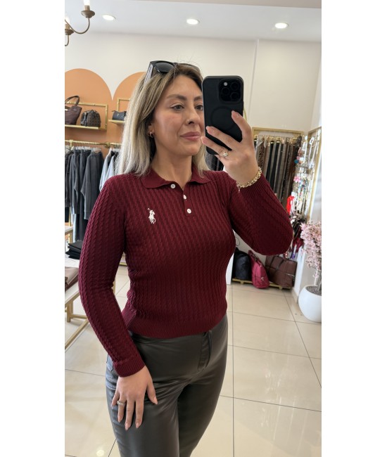 Polo Yaka Saç Örgü Triko