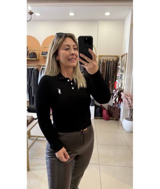 Polo Yaka Saç Örgü Triko