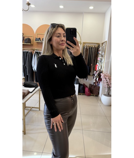 Polo Yaka Saç Örgü Triko