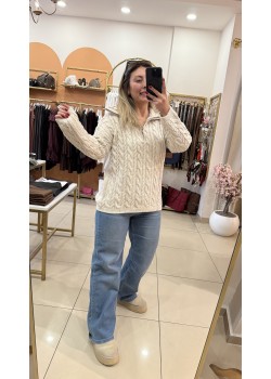 Lady Saçörgü Fermuarlı Dik Yaka Kazak