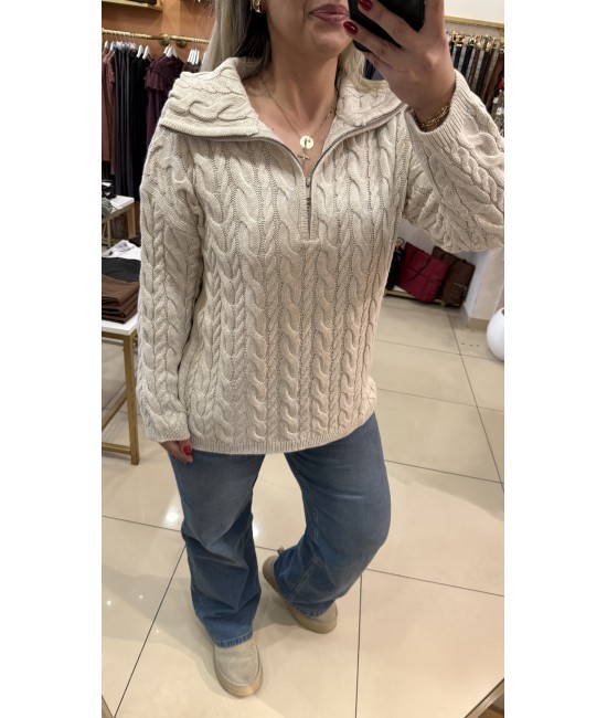 Lady Saçörgü Fermuarlı Dik Yaka Kazak