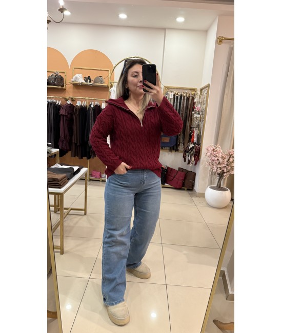 Lady Saçörgü Fermuarlı Dik Yaka Kazak