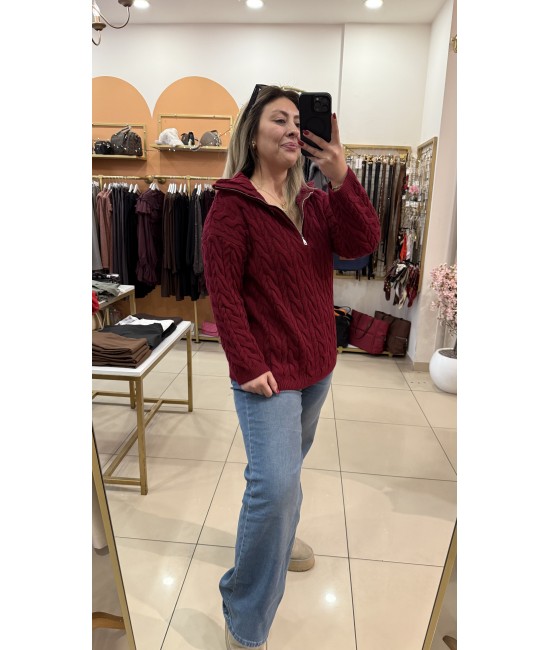 Lady Saçörgü Fermuarlı Dik Yaka Kazak