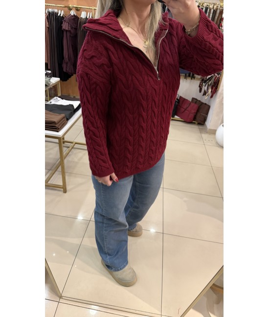 Lady Saçörgü Fermuarlı Dik Yaka Kazak