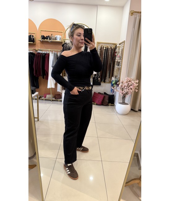 Siyah Tek Omuz Açık Bluz