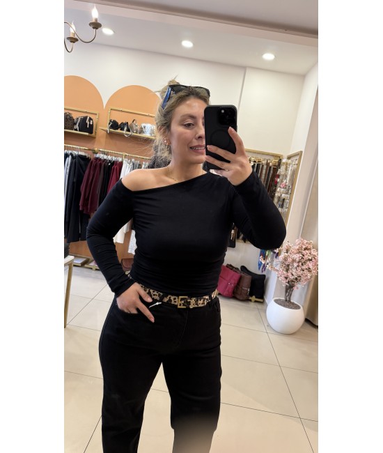 Siyah Tek Omuz Açık Bluz