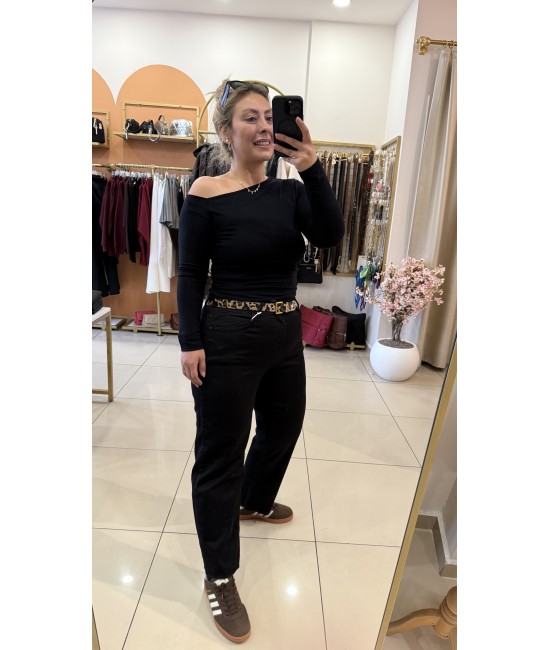 Siyah Tek Omuz Açık Bluz