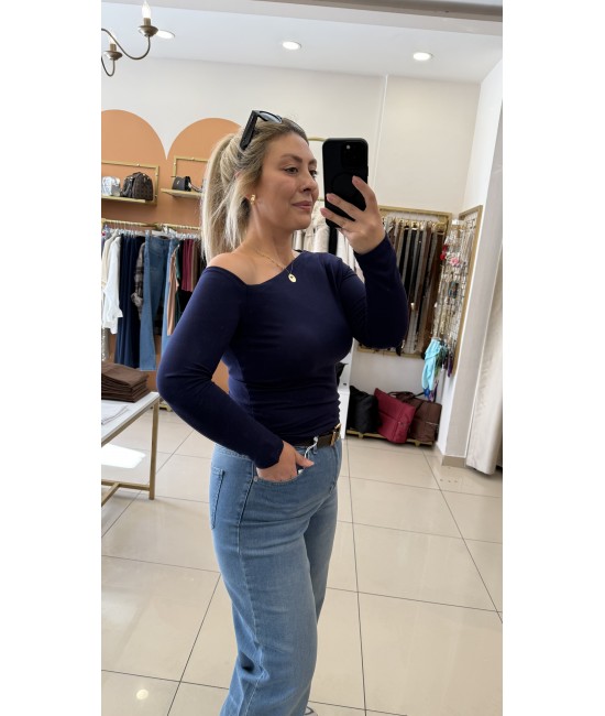 Lacivert Tek Omuz Açık Bluz