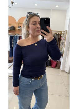 Lacivert Tek Omuz Açık Bluz