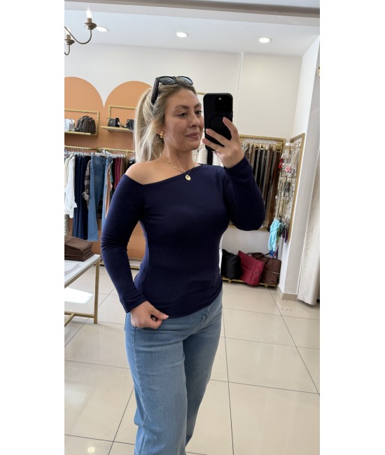 Lacivert Tek Omuz Açık Bluz