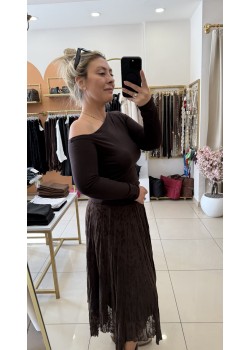 Acıkahve Tek Omuz Açık Bluz