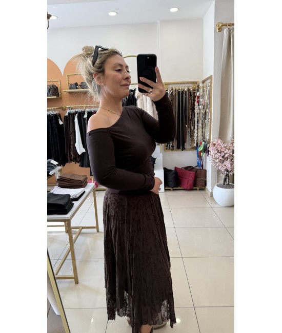 Acıkahve Tek Omuz Açık Bluz