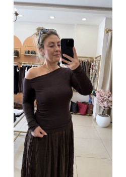 Acıkahve Tek Omuz Açık Bluz