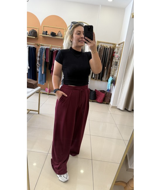 Oysh Bordo Pile Detay Beli Lastikli Alt