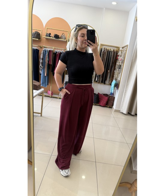 Oysh Bordo Pile Detay Beli Lastikli Alt