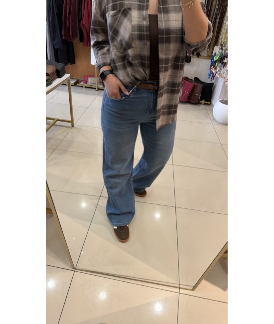 Likralı Tint Mavi Palazzo Jean Pantolon