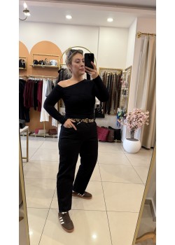 Likralı Siyah Mom Fit Jean Pantolon