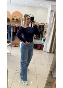 Likralı Tint Mavi Palazzo Jean Pantolon