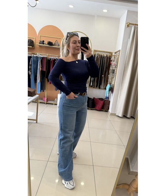 Likralı Tint Mavi Palazzo Jean Pantolon