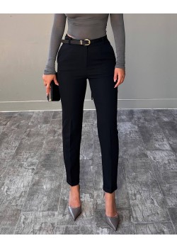 Duble Paça Kemerli Kalem Kumaş Pantolon