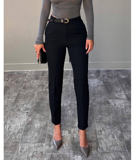 Duble Paça Kemerli Kalem Kumaş Pantolon