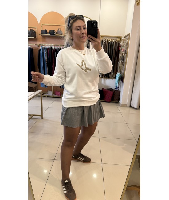 Bymn Beyaz Modal Kumaş Gold Detay Sweat