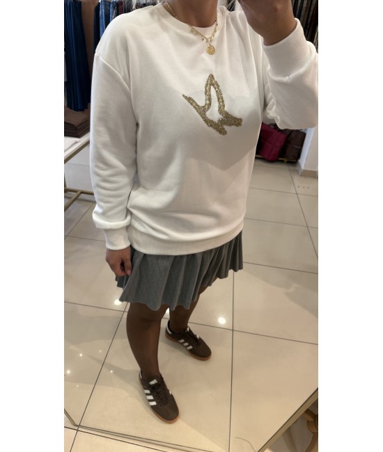 Bymn Beyaz Modal Kumaş Gold Detay Sweat