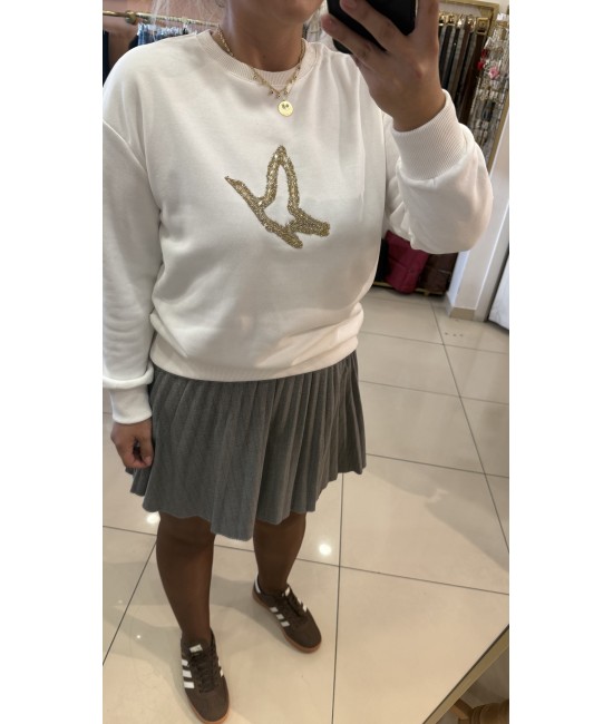 Bymn Beyaz Modal Kumaş Gold Detay Sweat