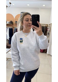 Bymn Gri Şardonlu Sweat
