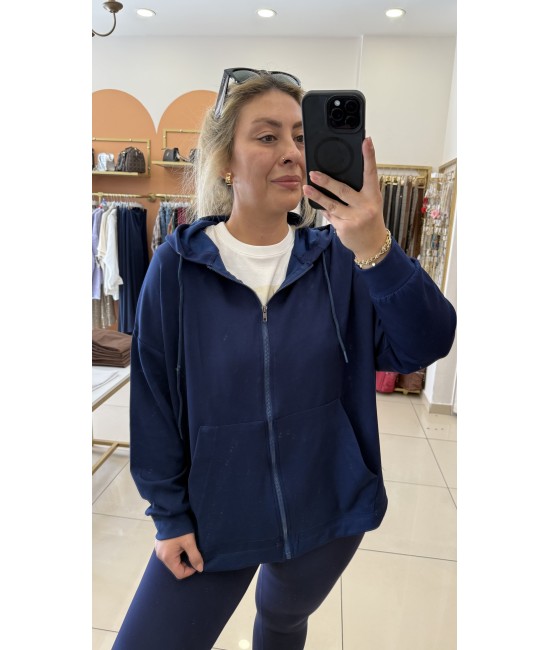 Modal Kapşonlu Fermuar Kapama Ceket