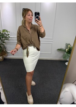 Ekru Premium Orta Boy Jean Etek