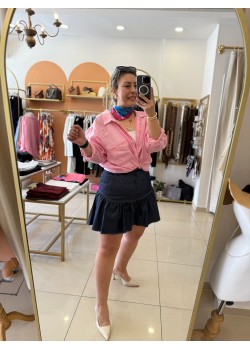 Likralı Fırfırlı Mini Jean Etek