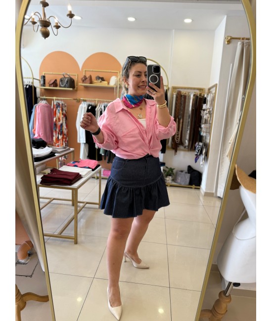 Likralı Fırfırlı Mini Jean Etek Likralı Fırfırlı Mini Jean Etek