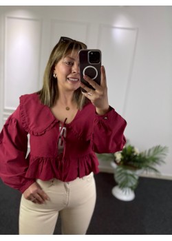 Bebe Yaka Bordo Tasarım Gömlek