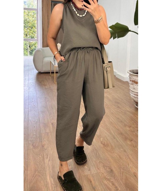 Tensel Kolsuz Bluz&Pantolon Takım Tensel Kolsuz Bluz&Pantolon Takım