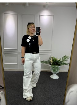 Full Likralı Beyaz Palazzo Jean Pantolon