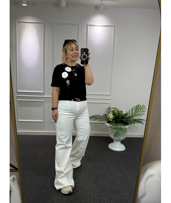 Full Likralı Beyaz Palazzo Jean Pantolon Full Likralı Beyaz Palazzo Jean Pantolon